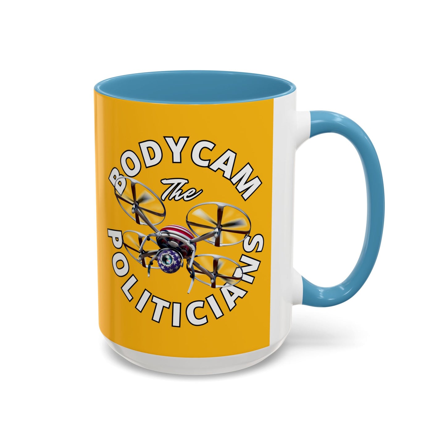 Bodycam the Politicians Drone Yellow Accent Mug by theGreenDragonTavern.shop