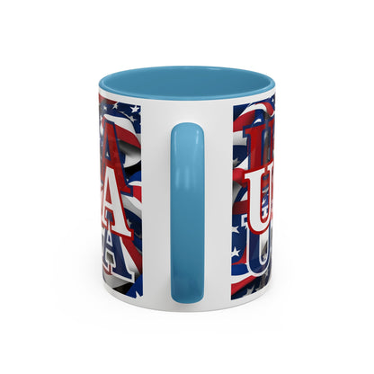 USA White font Center Patriot White Accent Mug by theGreenDragonTavern.shop