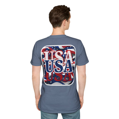 2-sided, Red White and BLUE USA Patriot Dark colors Unisex T-Shirt by theGreenDragonTavern.shop