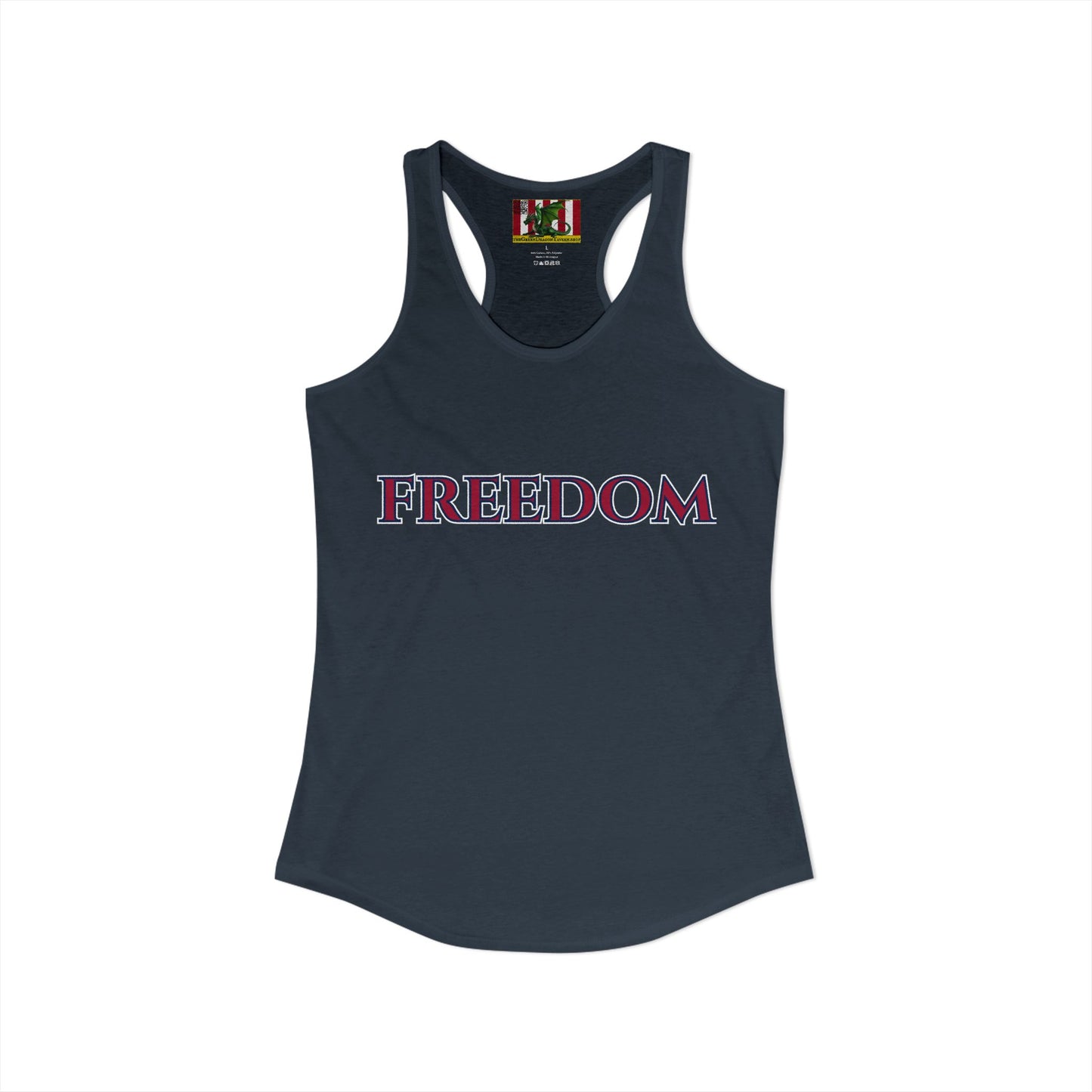 Freedom, Red font Woman's Racerback Tank Top by theGreenDragonTavern.shop