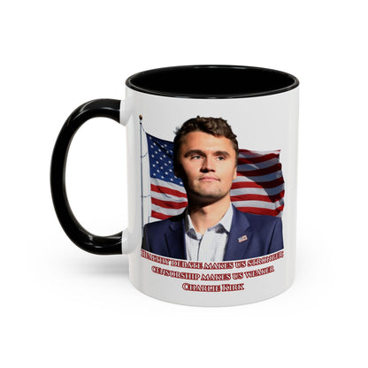 Charlie Kirk, Healthy Debate White Accent Mug by theGreenDragonTavern.shop