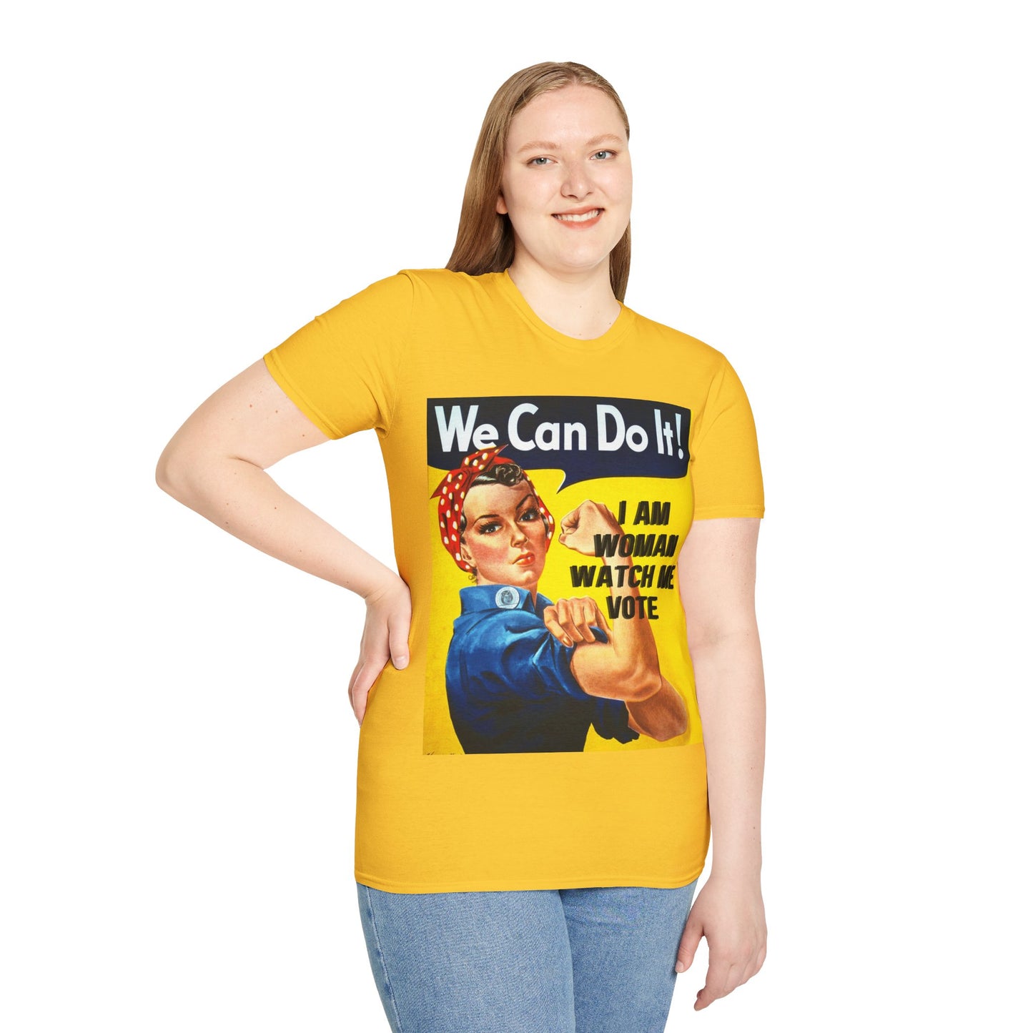 I Am Woman Watch Me Vote Rosie Light colors Unisex T-Shirt by theGreenDragonTavern.shop