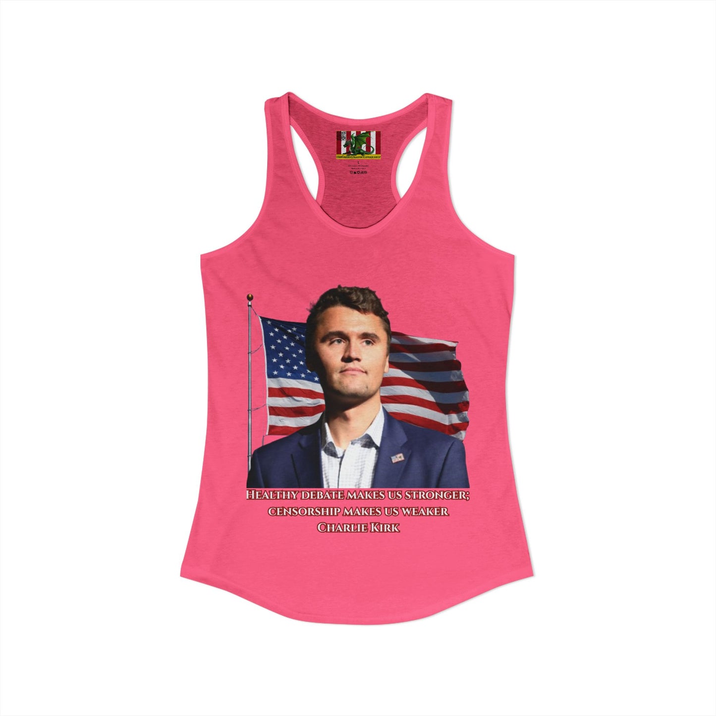 Charlie Kirk, Healthy Debate Women's Racerback Tank Top by theGreenDragonTavern.shop
