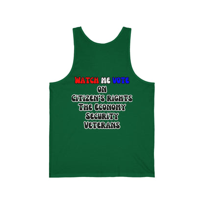 2-sided, I Am Woman Watch Me Vote Unisex Jersey Tank Top by theGreenDragonTavern.shop