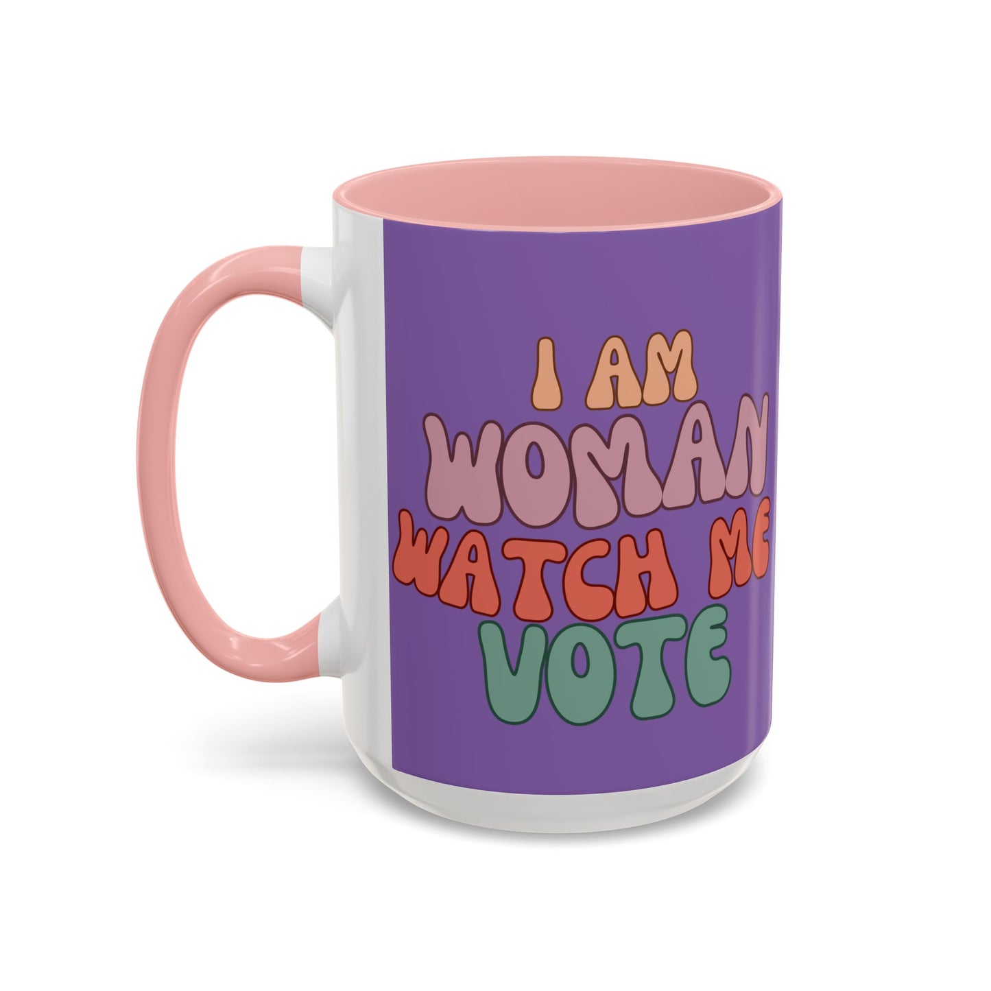 I Am Woman Watch Me Vote Purple Accent Mug by theGreenDragonTavern.shop