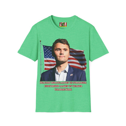 Charlie Kirk, Healthy Debate Dark colors Unisex T-Shirt by theGreenDragonTavern.shop