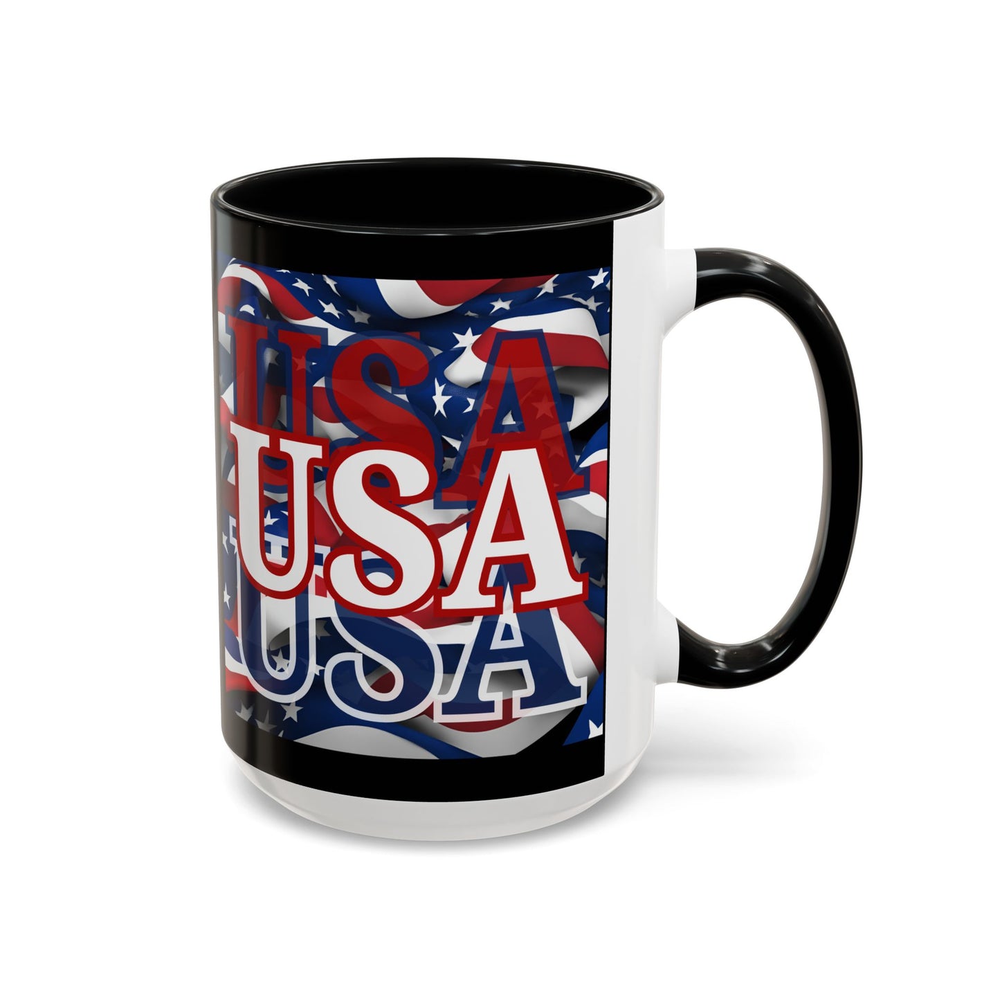 USA White font Center Patriot Black Accent Mug by theGreenDragonTavern.shop