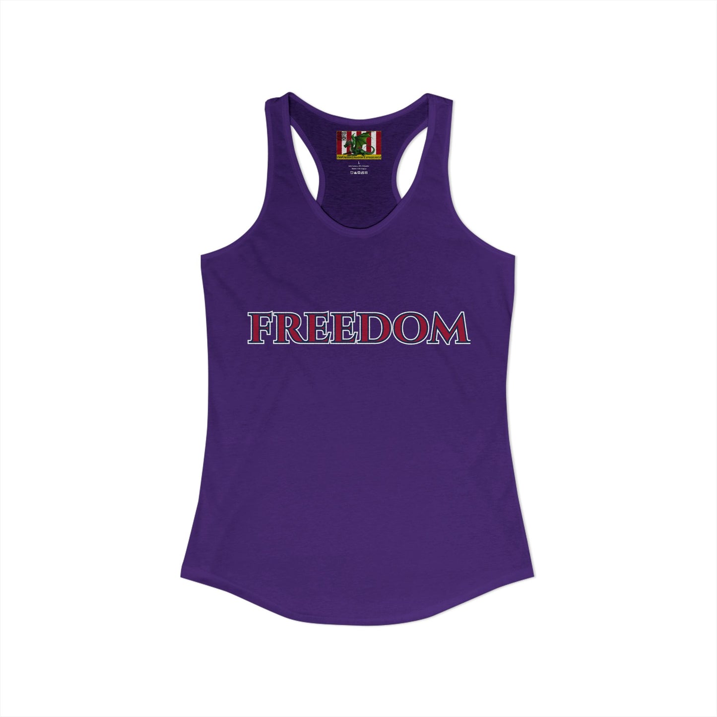 Freedom, Red font Woman's Racerback Tank Top by theGreenDragonTavern.shop