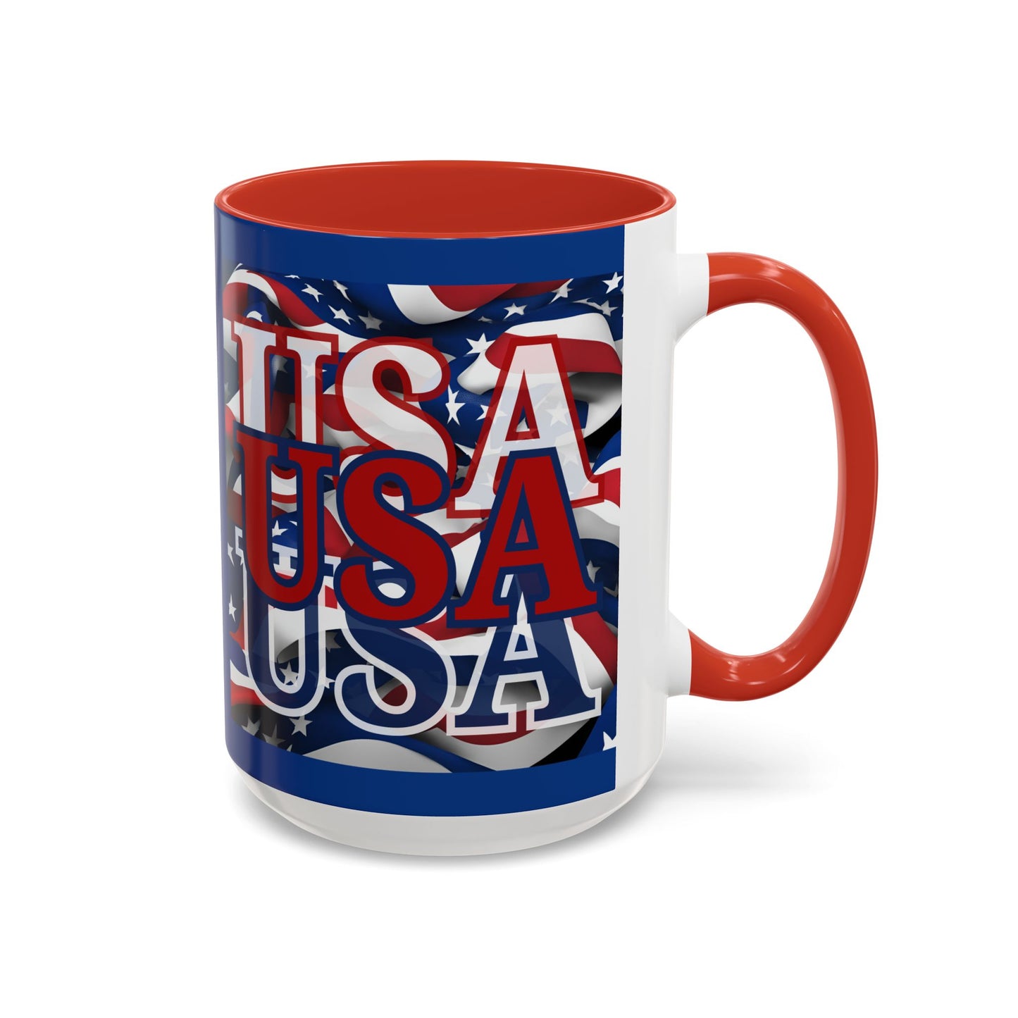 USA Red font Center Patriot Blue Accent Mug by theGreenDragonTavern.shop