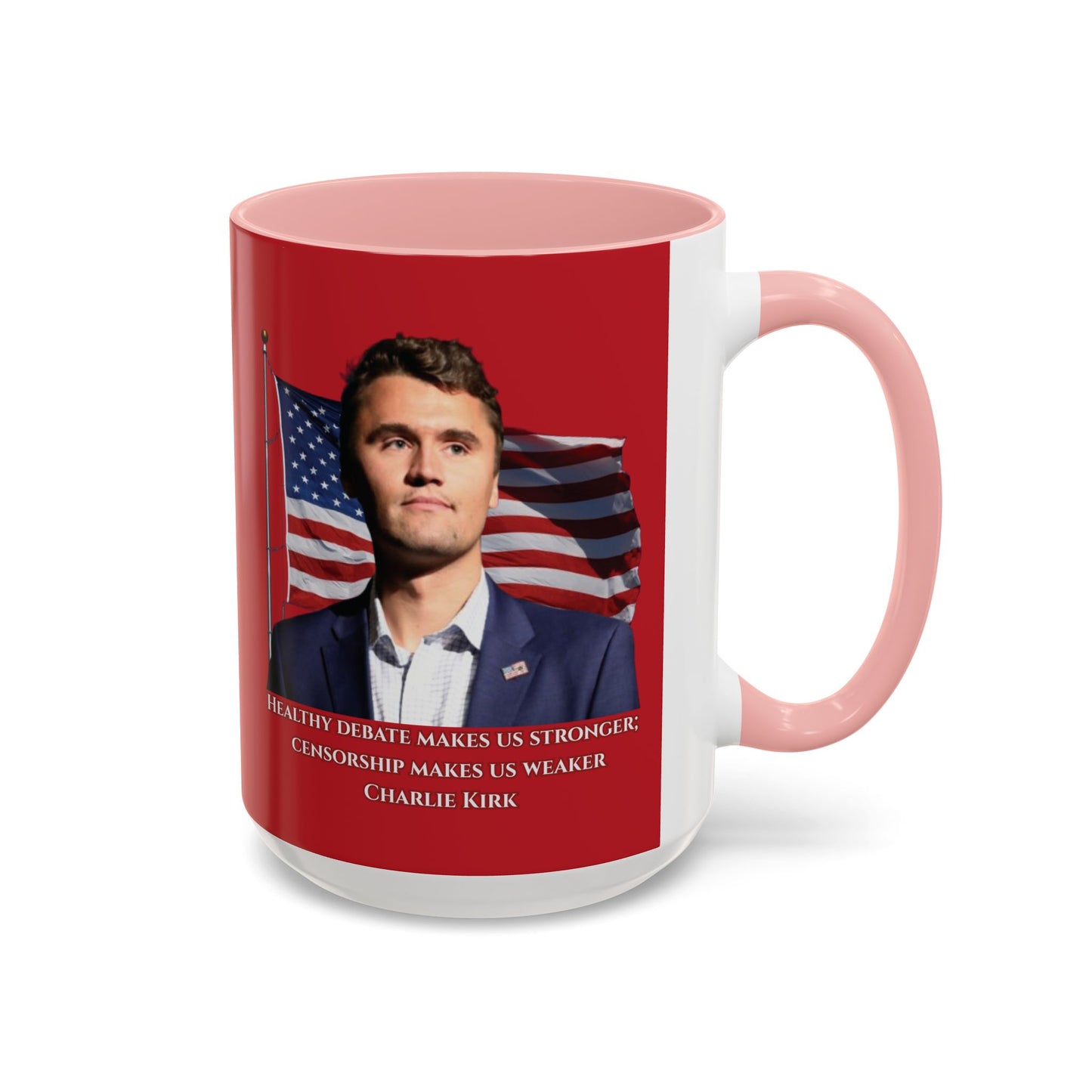 Charlie Kirk, Healthy Debate Red Accent Mug by theGreenDragonTavern.shop