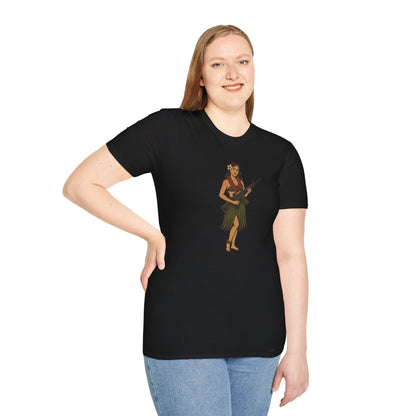 Hula Girl Packin' Heat Dark colors Unisex T-Shirt by theGreenDragonTavern.shop