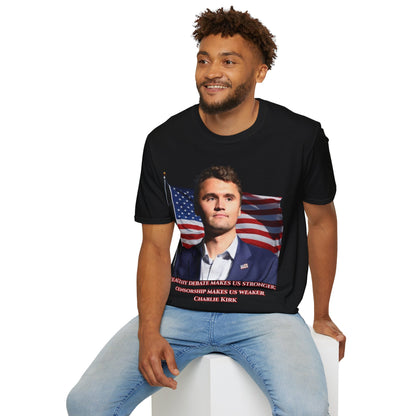 Charlie Kirk, Healthy Debate Dark colors Unisex T-Shirt by theGreenDragonTavern.shop