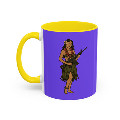 Hula Girl Packin' Heat Light Purple Accent Mug by theGreenDragonTavern.shop