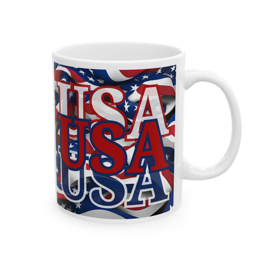 USA Red font Center Patriot White Mug by theGreenDragonTavern.shop