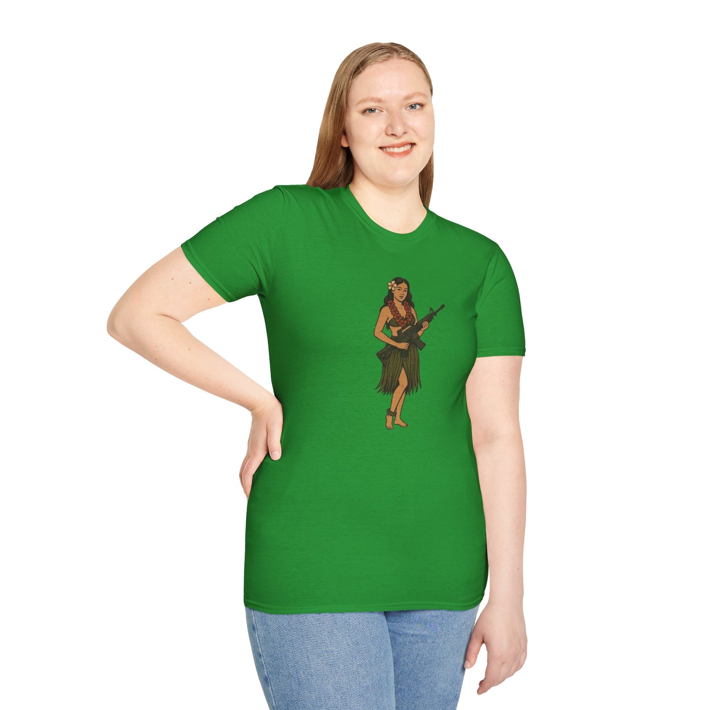 Hula Girl Packin' Heat Dark colors Unisex T-Shirt by theGreenDragonTavern.shop