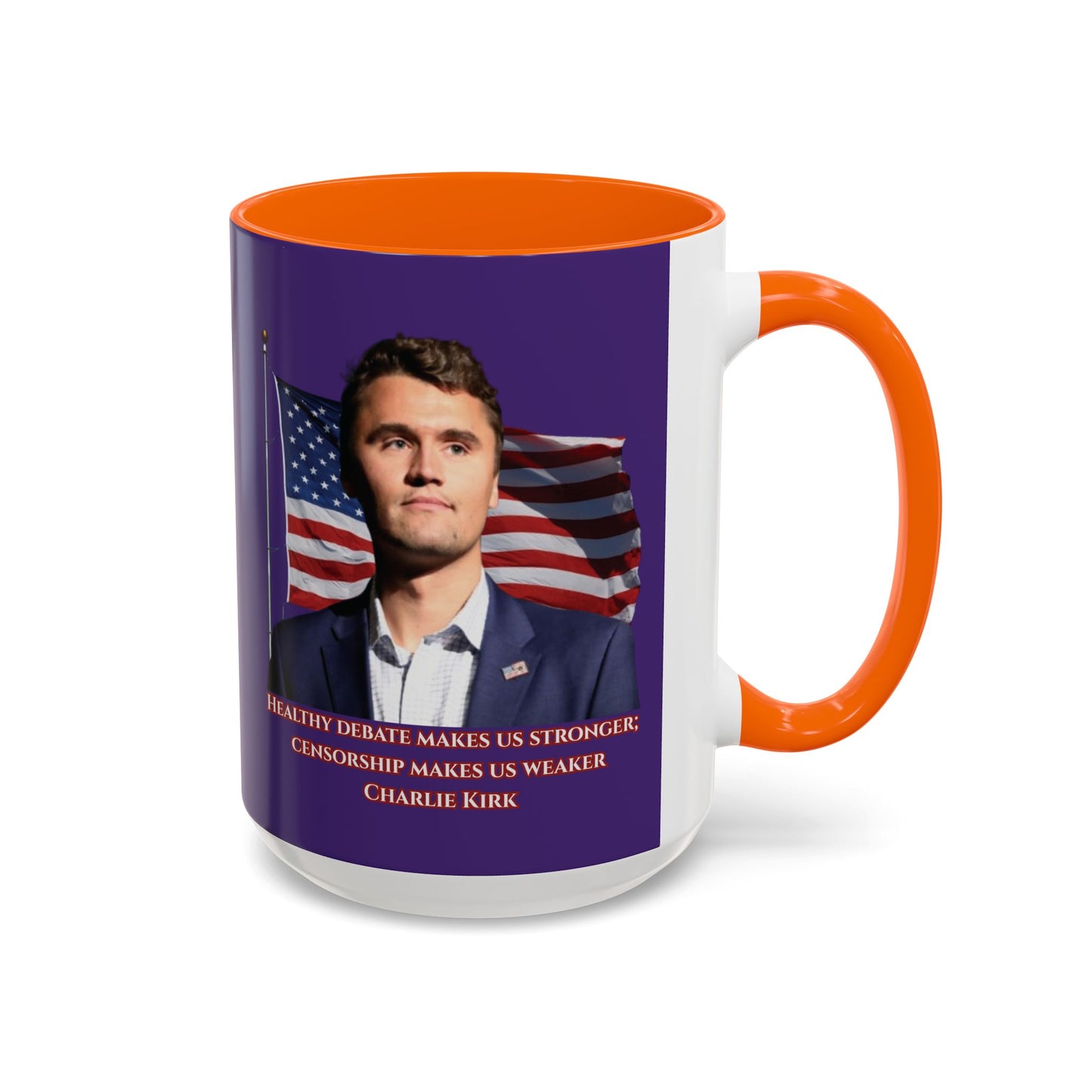 Charlie Kirk, Healthy Debate Purple Accent Mug by theGreenDragonTavern.shop