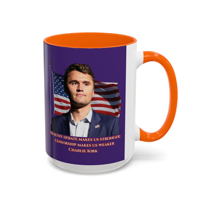 Charlie Kirk, Healthy Debate Purple Accent Mug by theGreenDragonTavern.shop