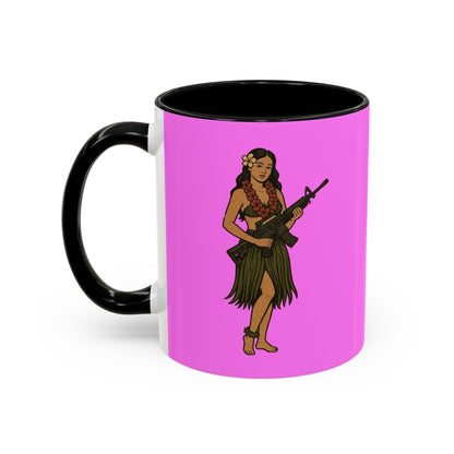Hula Girl Packin' Heat Pink Accent Mug by theGreenDragonTavern.shop