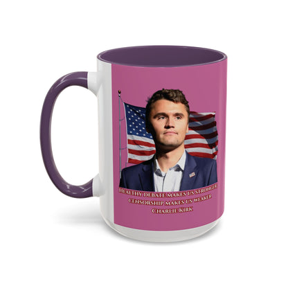 Charlie Kirk, Healthy Debate Pink Accent Mug by theGreenDragonTavern.shop