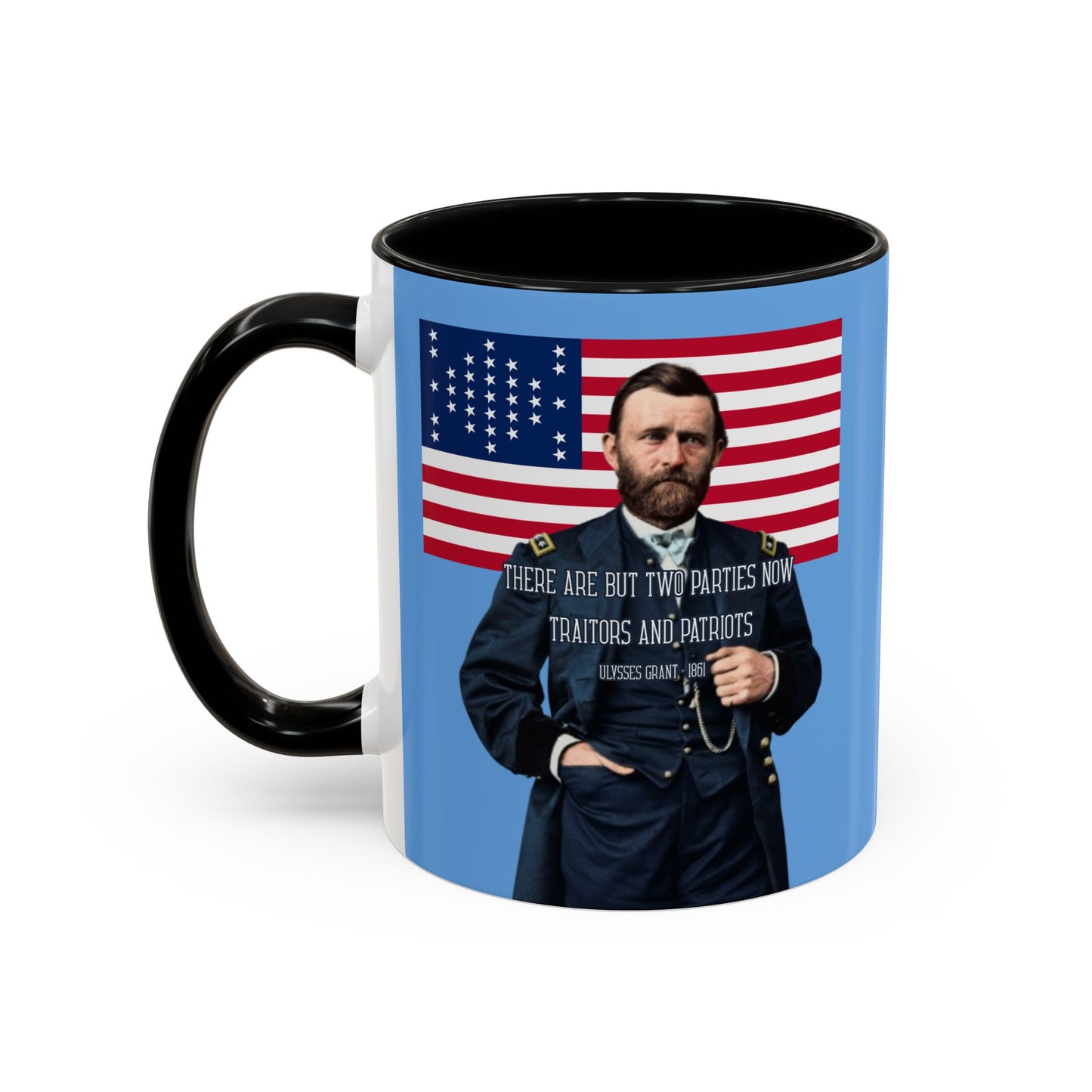 "Traitors and Patriots" Ulysses Grant Light Blue Accent Mug by theGreenDragonTavern.shop