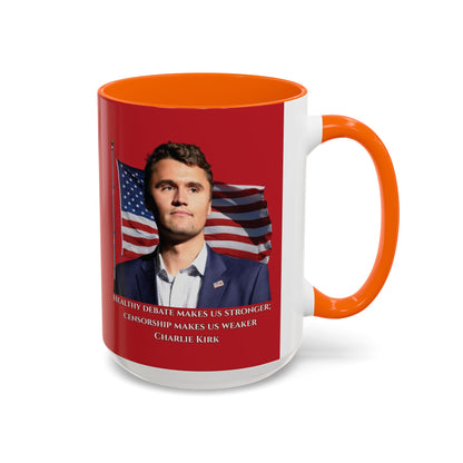 Charlie Kirk, Healthy Debate Red Accent Mug by theGreenDragonTavern.shop