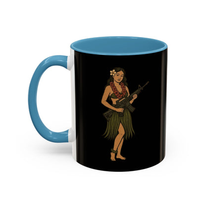Hula Girl Packin' Heat Black Accent Mug by theGreenDragonTavern.shop