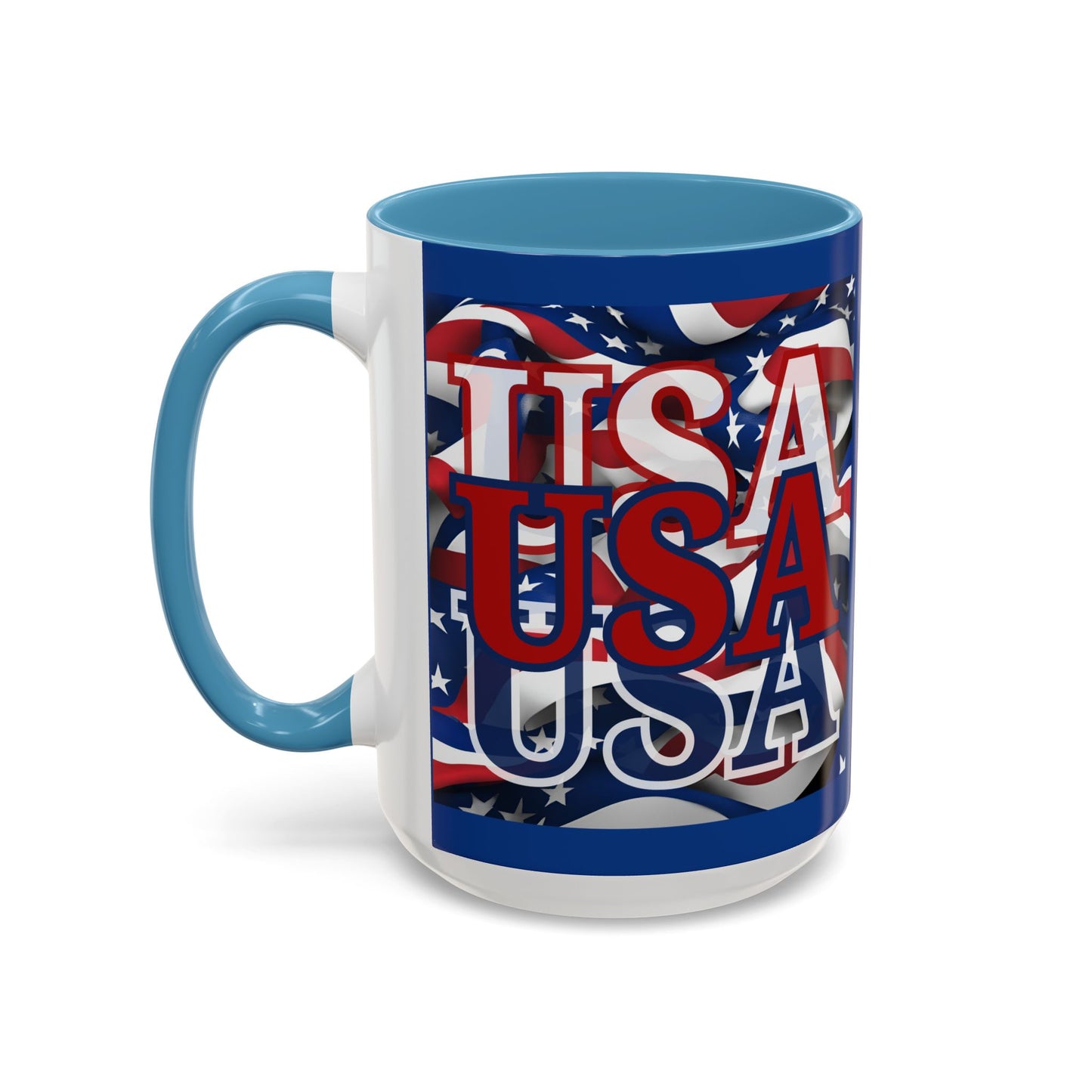 USA Red font Center Patriot Blue Accent Mug by theGreenDragonTavern.shop