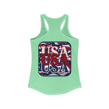 2-sided, RED White and Blue USA Patriot Women's Racerback Tank Top by theGreenDragonTavern.shop