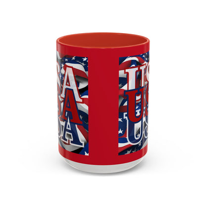 USA Red font Center Patriot Red Accent Mug by theGreenDragonTavern.shop