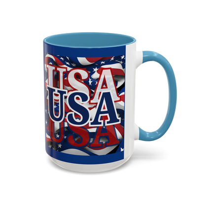 USA Blue font Center Patriot Blue Accent Mug by theGreenDragonTavern.shop