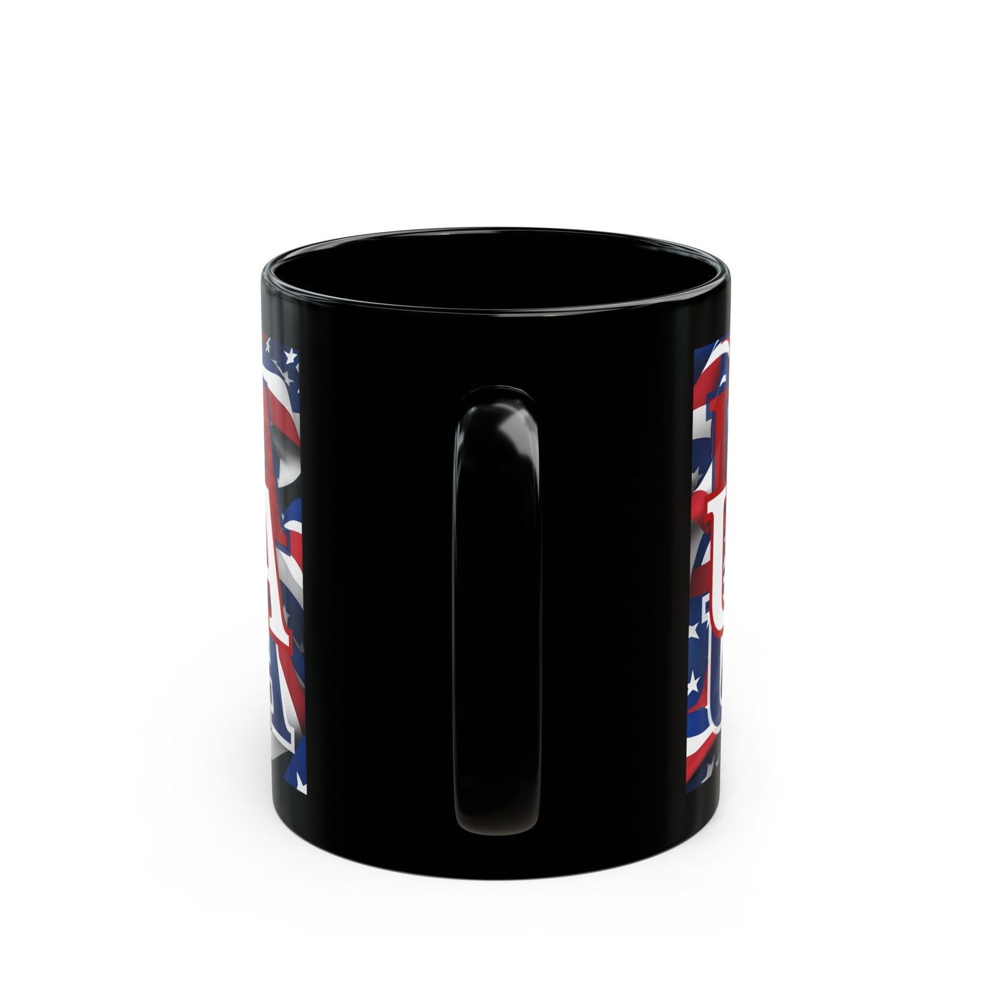 USA White font Center Patriot Black Mug by theGreenDragonTavern.shop