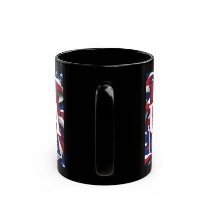 USA White font Center Patriot Black Mug by theGreenDragonTavern.shop