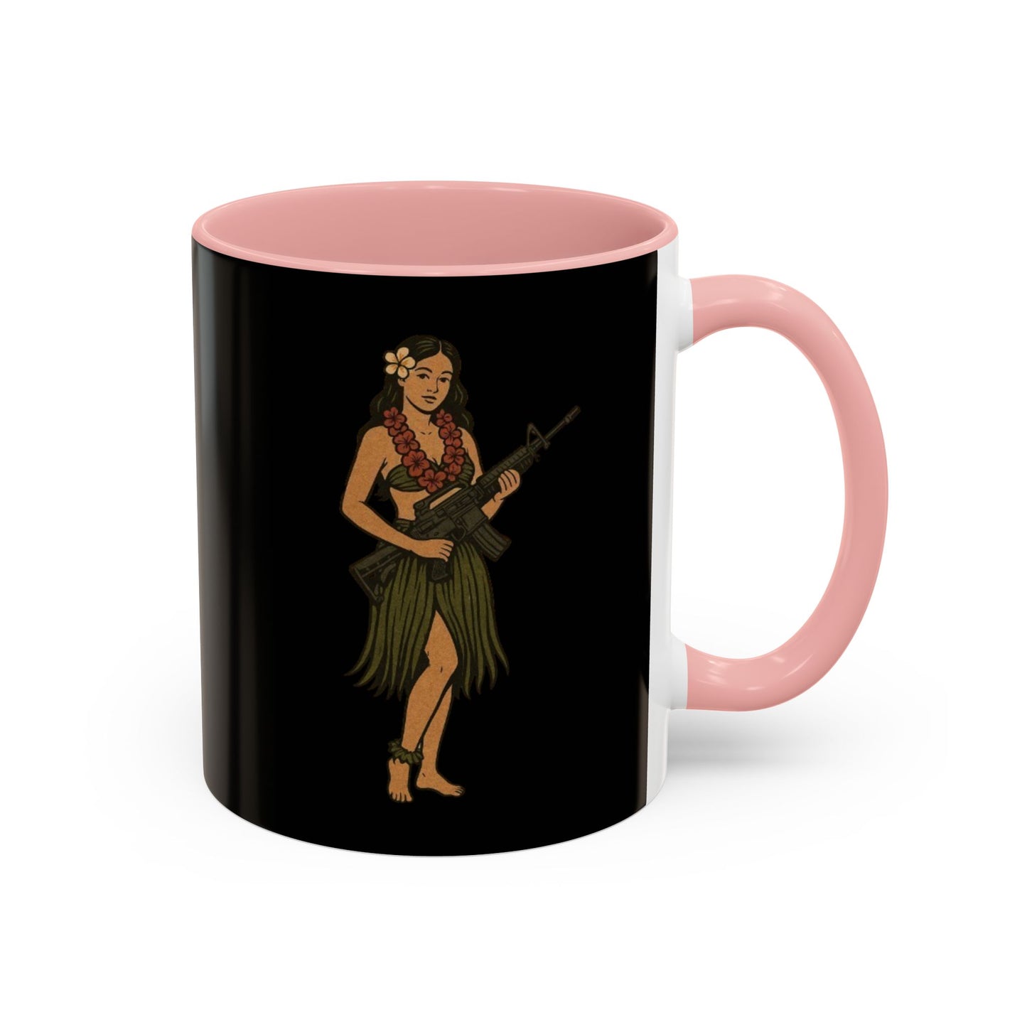 Hula Girl Packin' Heat Black Accent Mug by theGreenDragonTavern.shop
