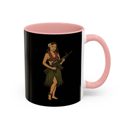 Hula Girl Packin' Heat Black Accent Mug by theGreenDragonTavern.shop