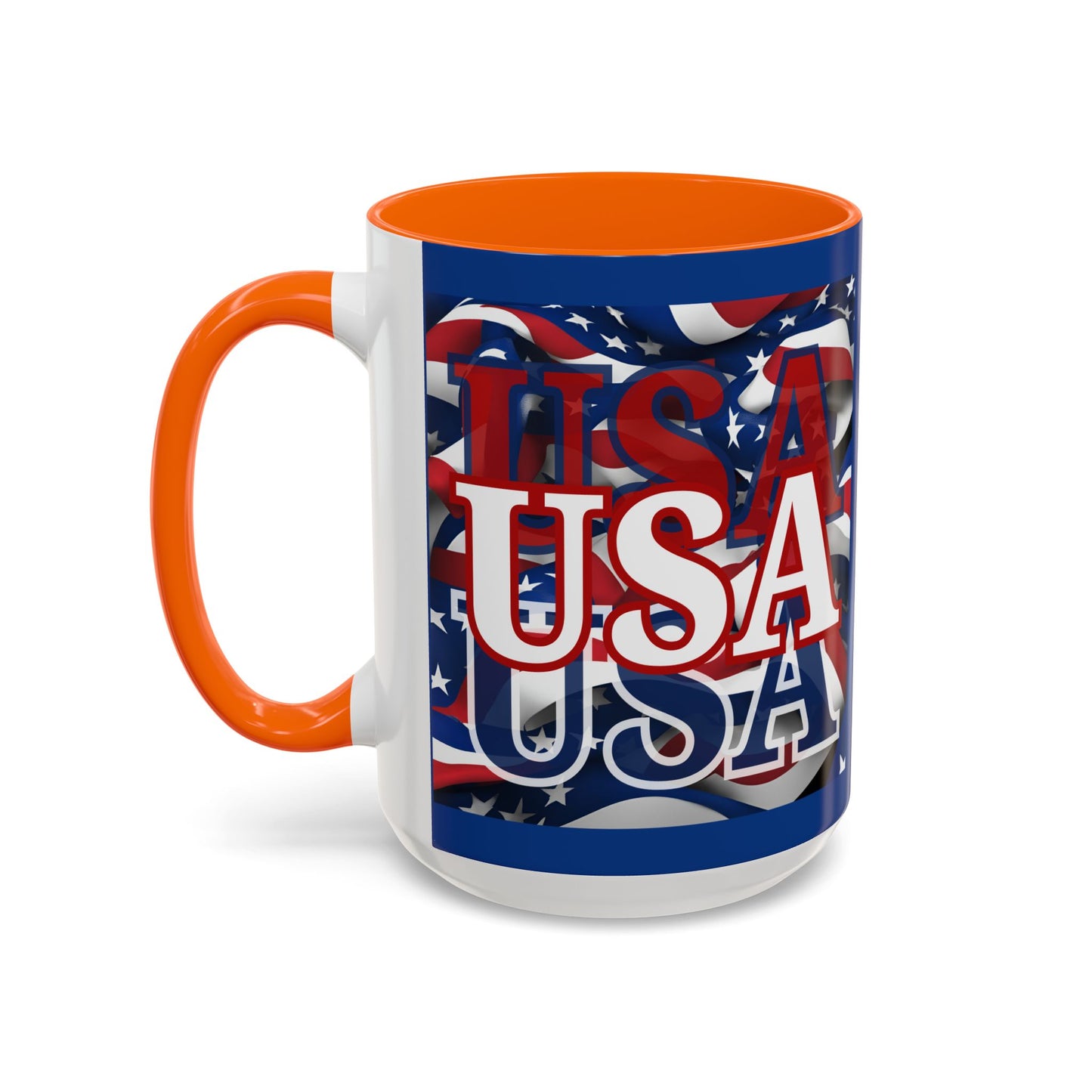 USA White font Center Patriot Blue Accent Mug by theGreenDragonTavern.shop