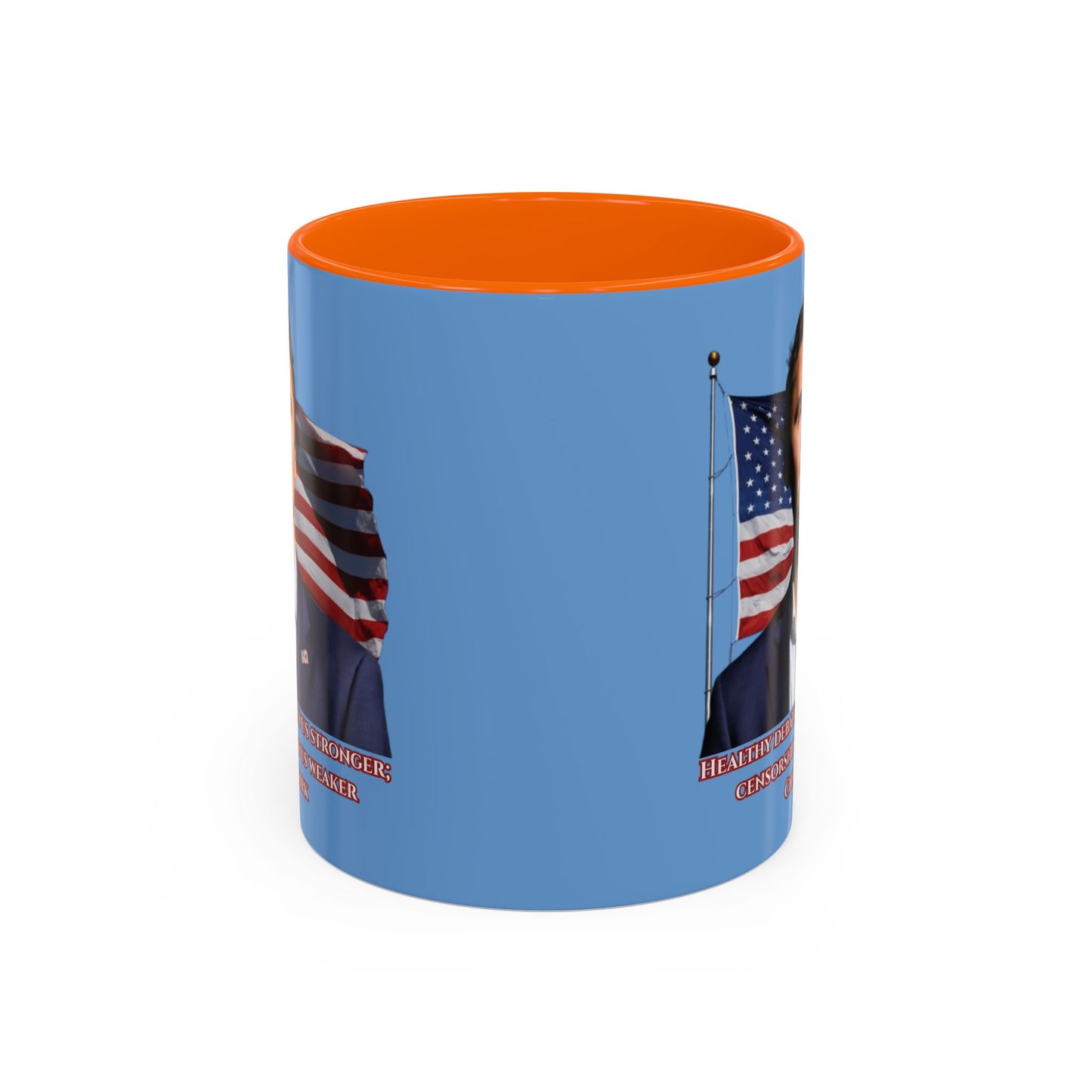 Charlie Kirk, Healthy Debate Light Blue Accent Mug by theGreenDragonTavern.shop