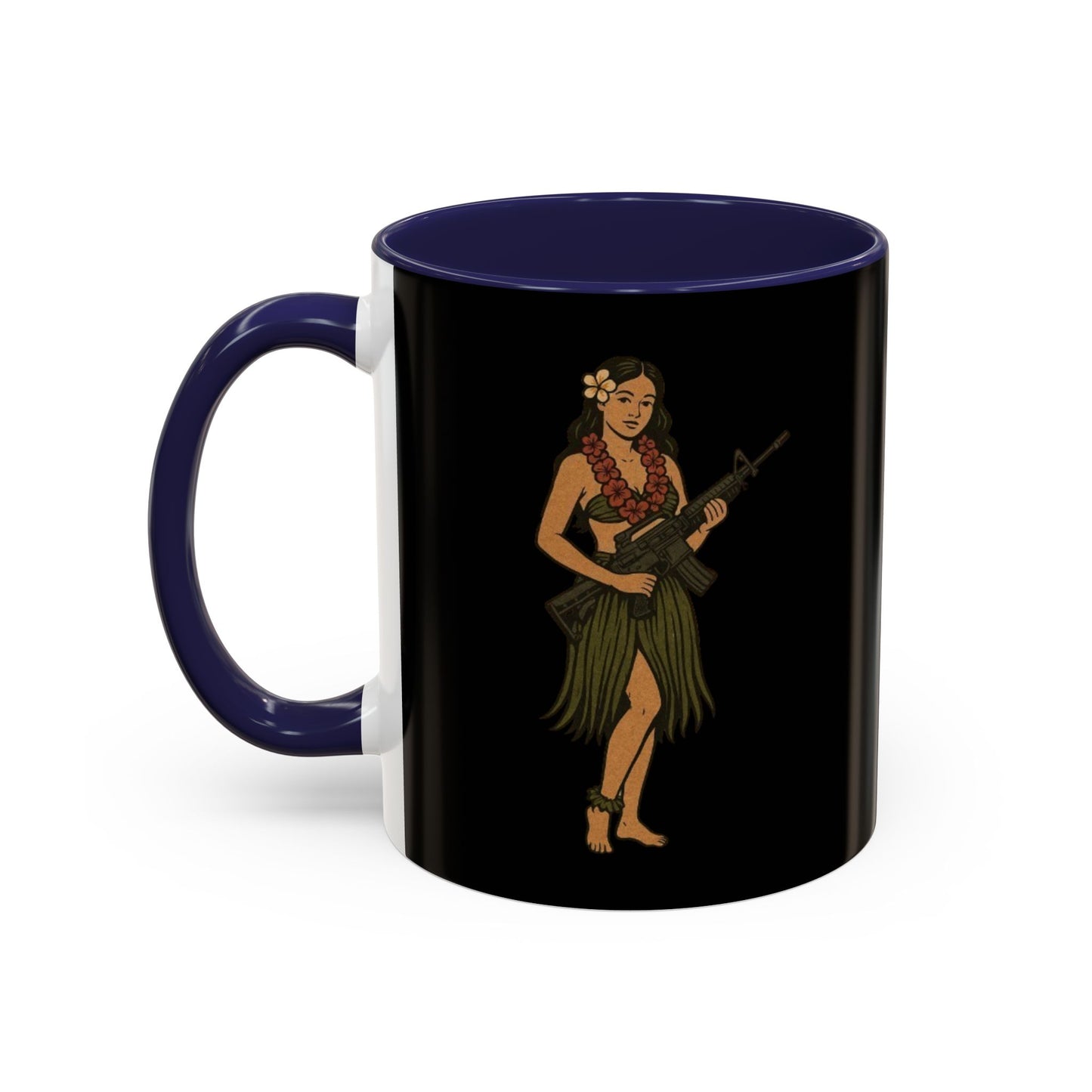 Hula Girl Packin' Heat Black Accent Mug by theGreenDragonTavern.shop