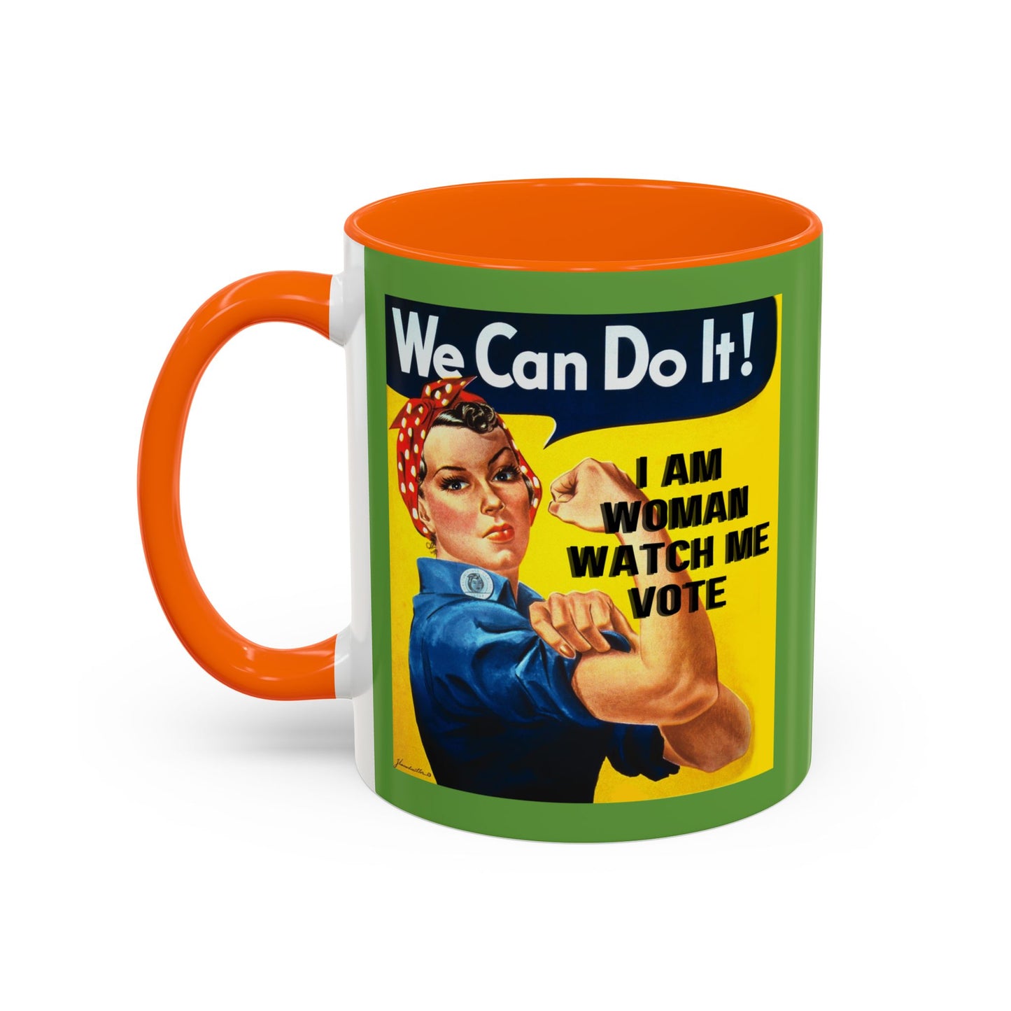 I Am Woman Watch Me Vote Rosie Green Accent Mug by theGreenDragonTavern.shop