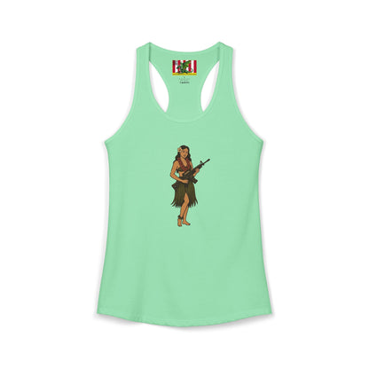 Hula Girl Packin' Heat Women's Racerback Tank Top by theGreenDragonTavern.shop