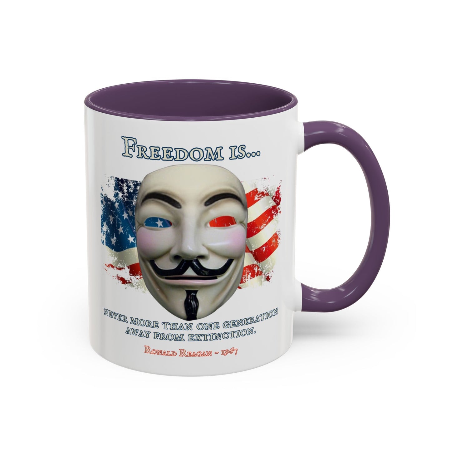 Ronald Reagan Freedom Vendetta White Accent Mug by theGreenDragonTavern.shop