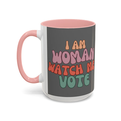 I Am Woman Watch Me Vote Grey Accent Mug by theGreenDragonTavern.shop