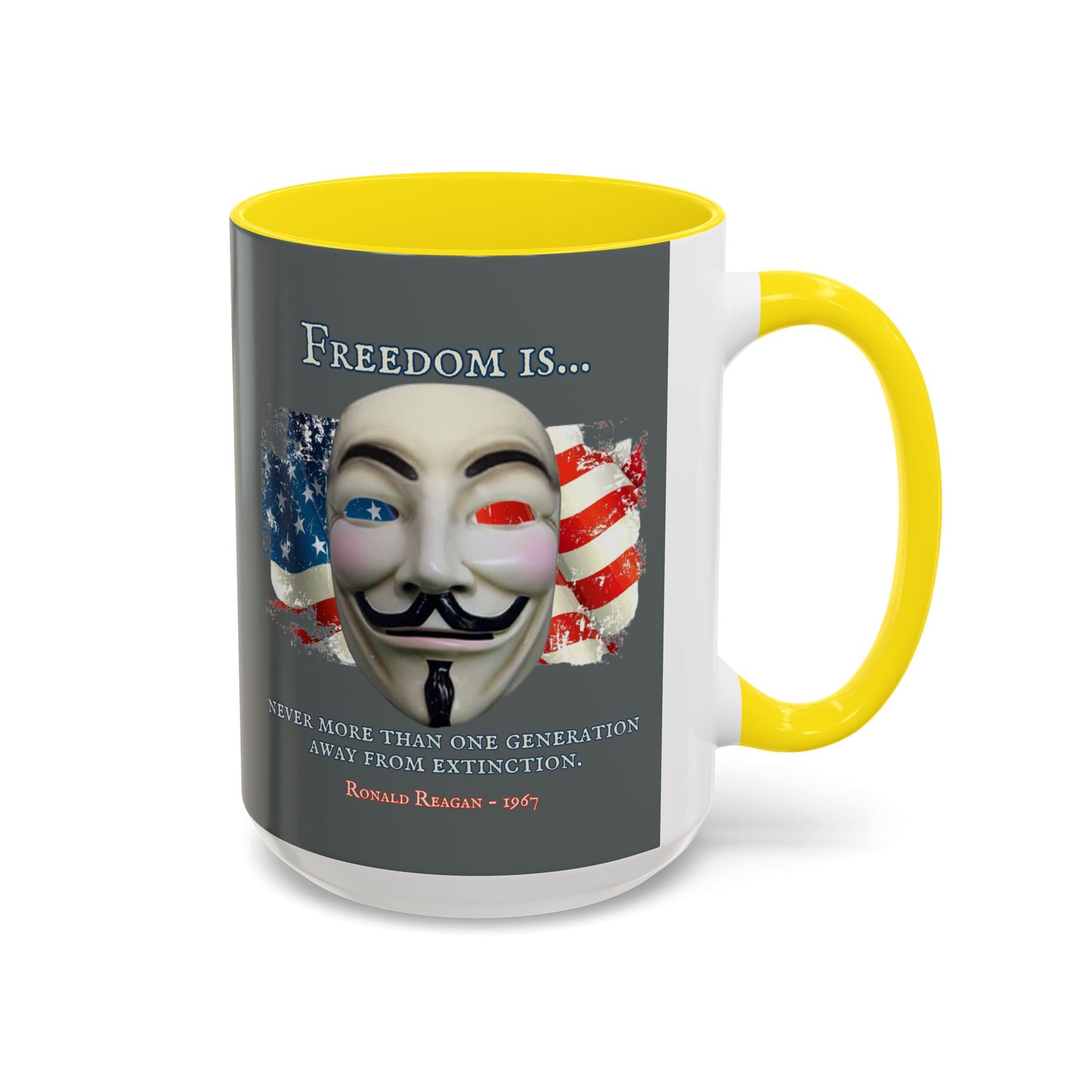Ronald Reagan Freedom Vendetta Grey Accent Mug by theGreenDragonTavern.shop