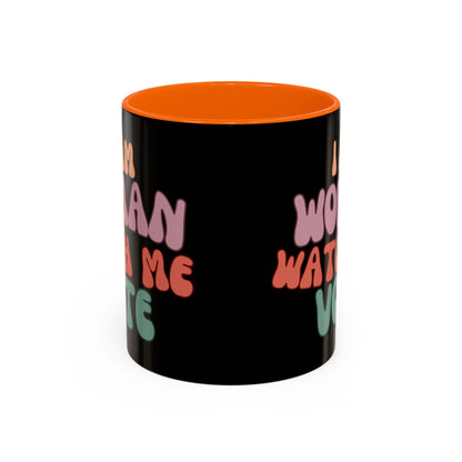 I Am Woman Watch Me Vote Black Accent Mug by theGreenDragonTavern.shop