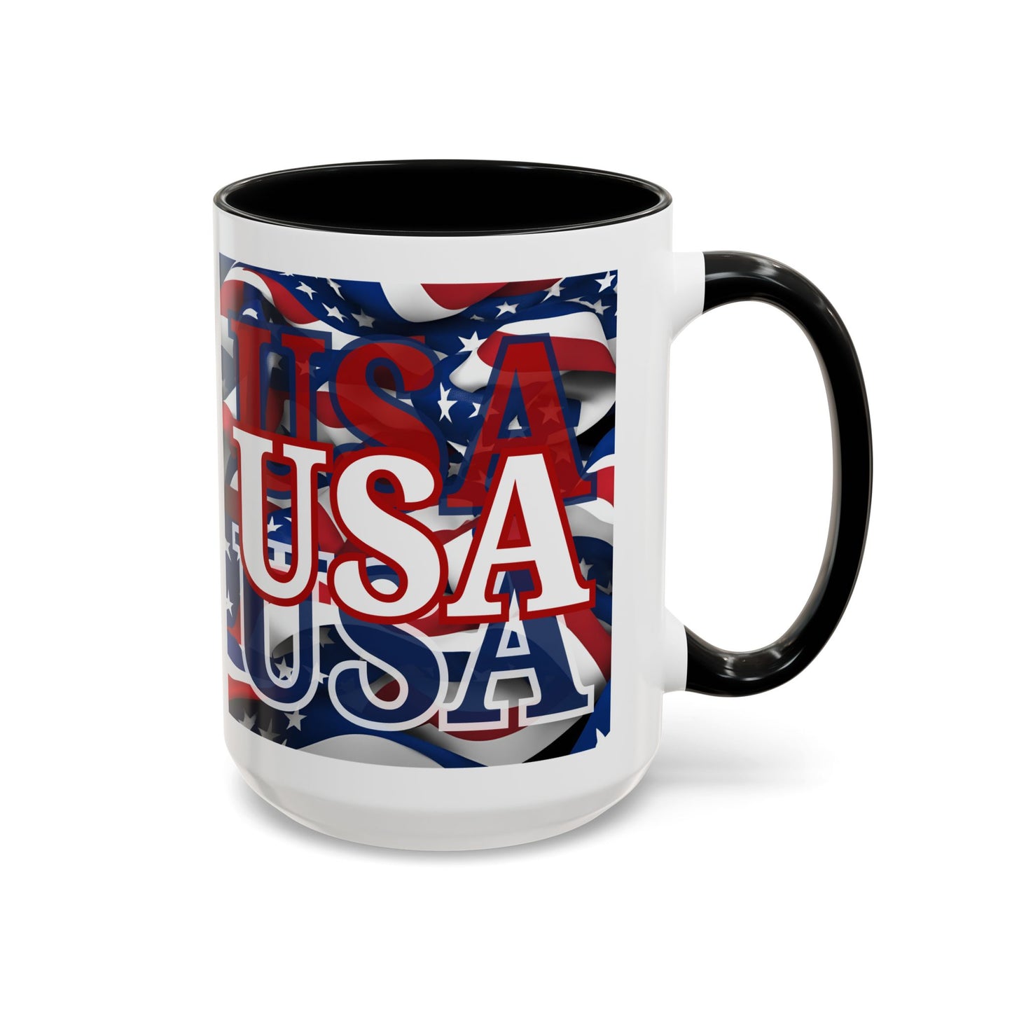 USA White font Center Patriot White Accent Mug by theGreenDragonTavern.shop