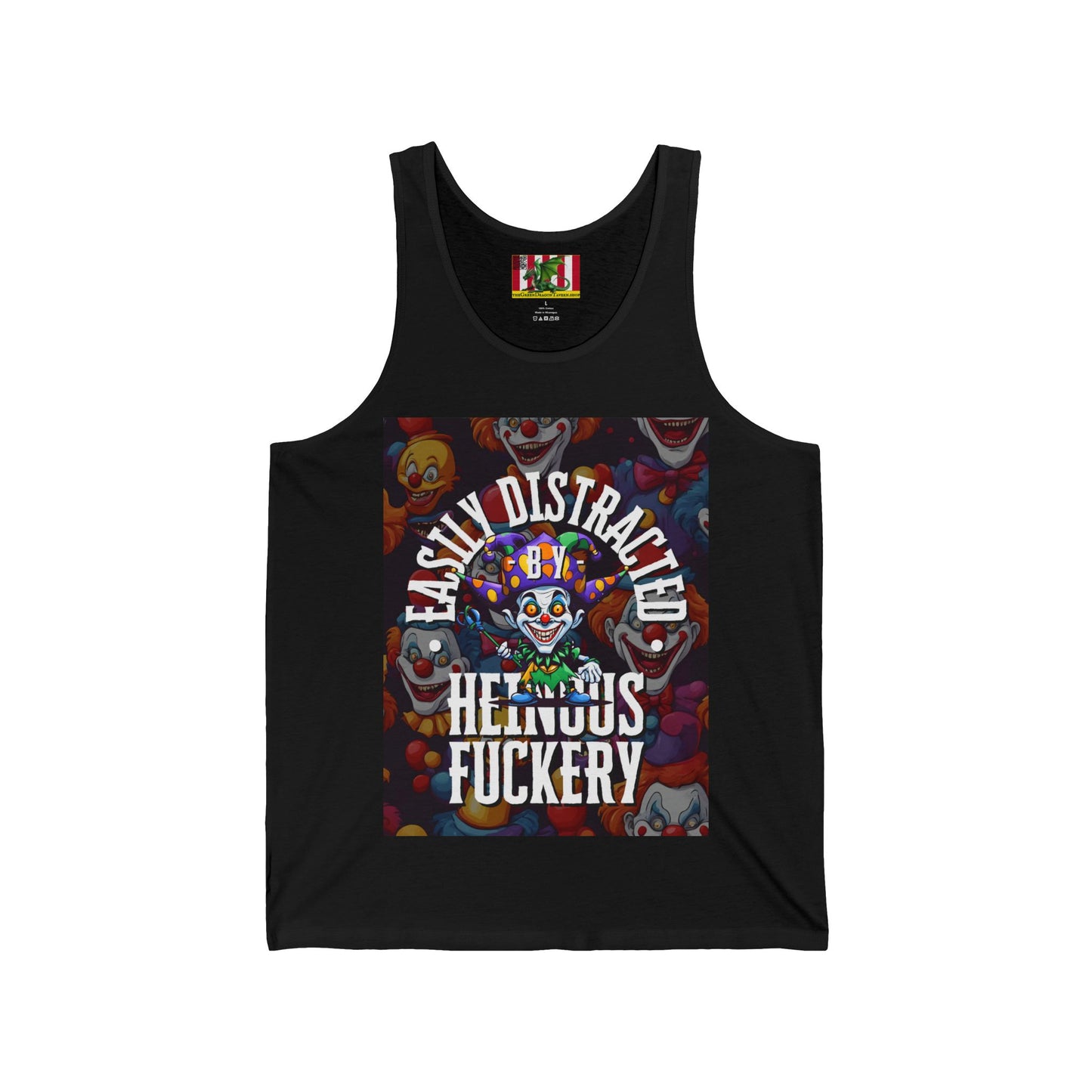 Easily Distracted by Heinous Fuckery Little Jincs Unisex Jersey Tank Top by theGreenDragonTavern.shop