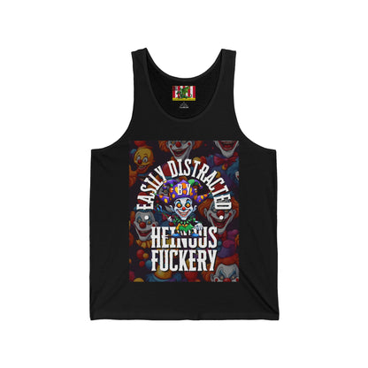 Easily Distracted by Heinous Fuckery Little Jincs Unisex Jersey Tank Top by theGreenDragonTavern.shop