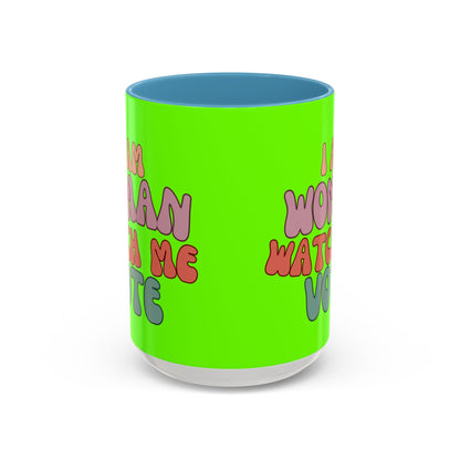 I Am Woman Watch Me Vote Light Green Accent Mug by theGreenDragonTavern.shop