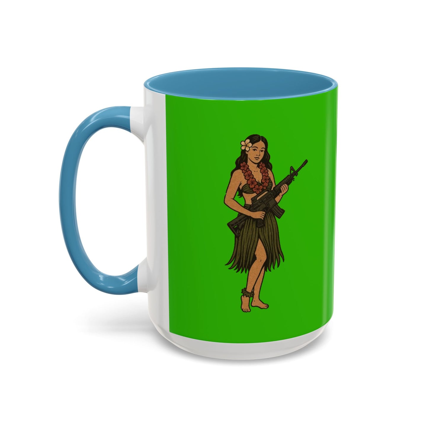 Hula Girl Packin' Heat Light Green Accent Mug by theGreenDragonTavern.shop