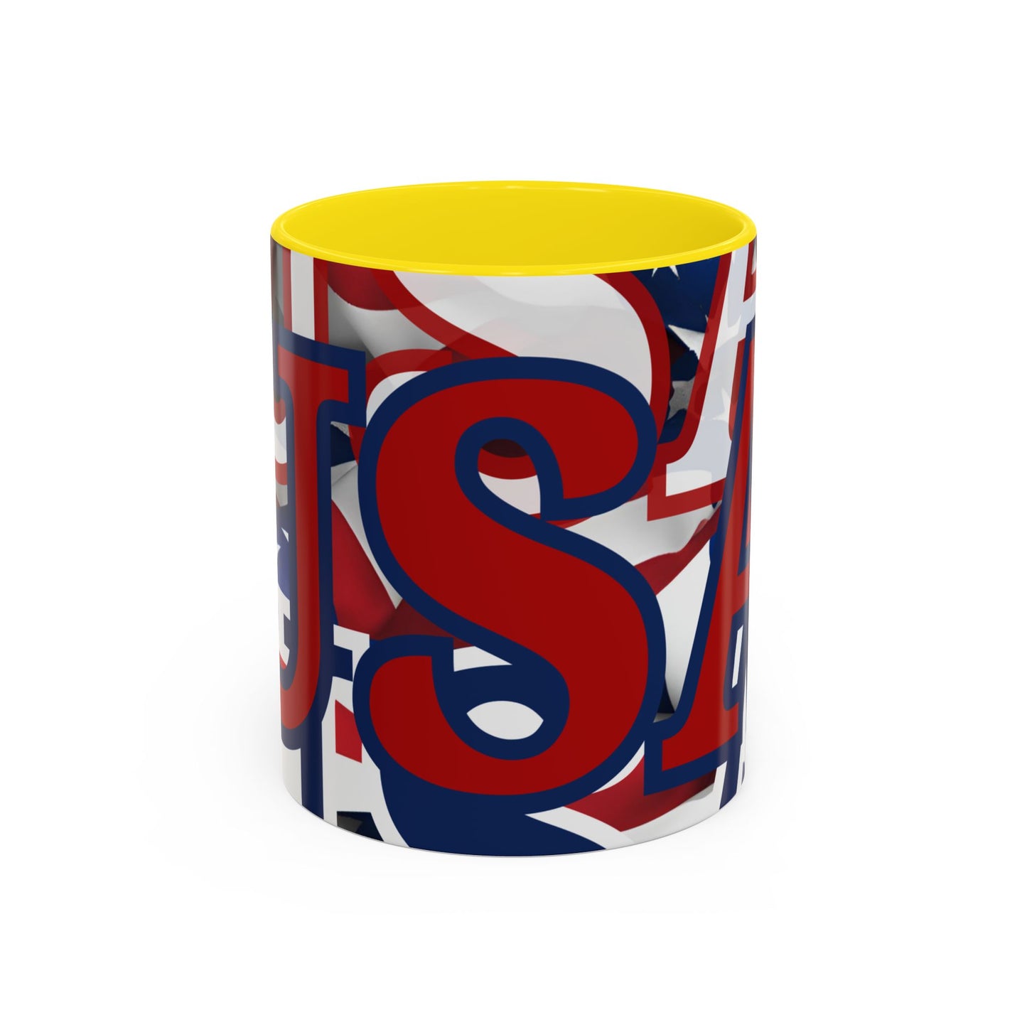 USA! USA! USA Red font Patriot White Accent Mug by theGreenDragonTavern.shop