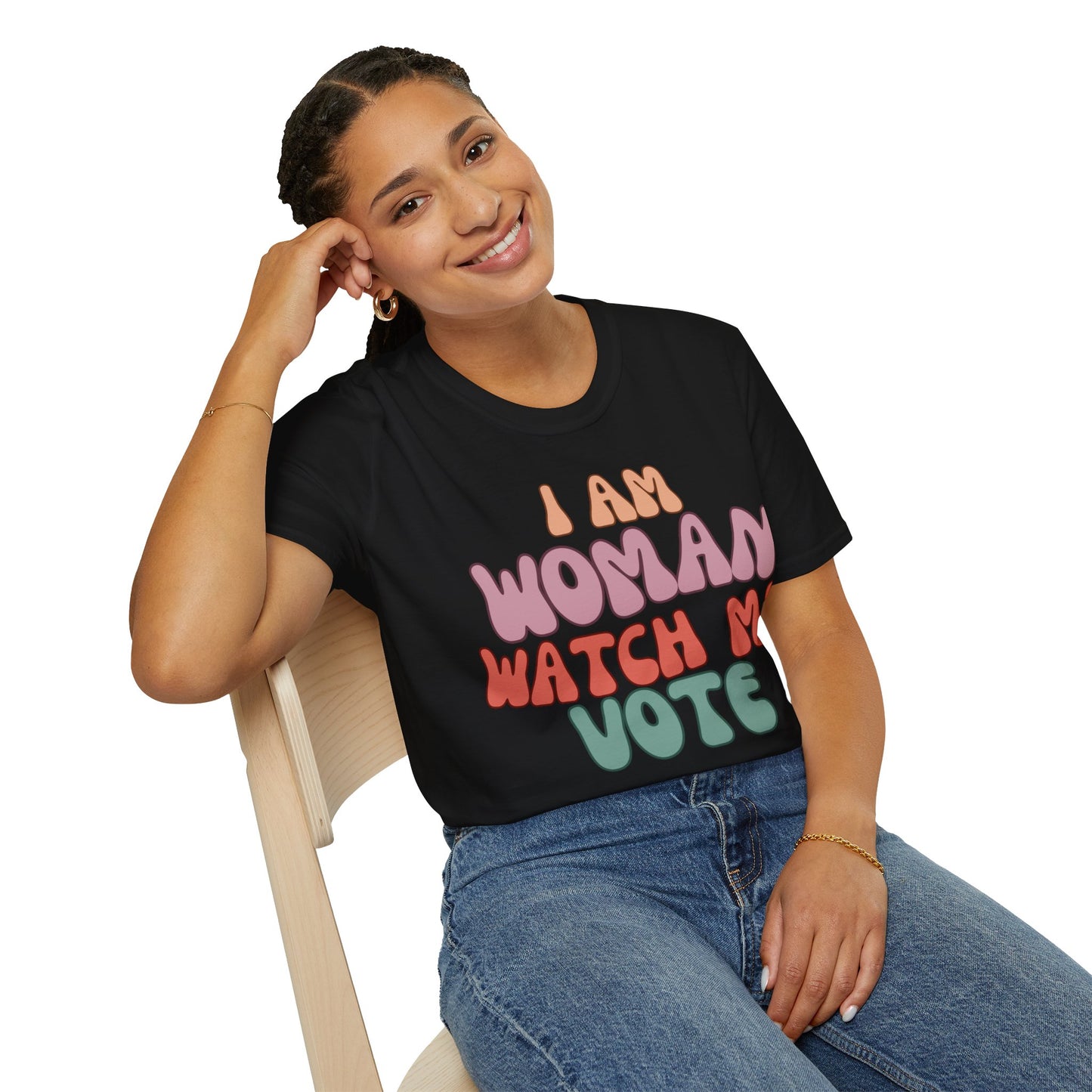 2-sided I Am Woman Watch Me Vote DKcolors Unisex T-Shirt by theGreenDragonTavern.shop